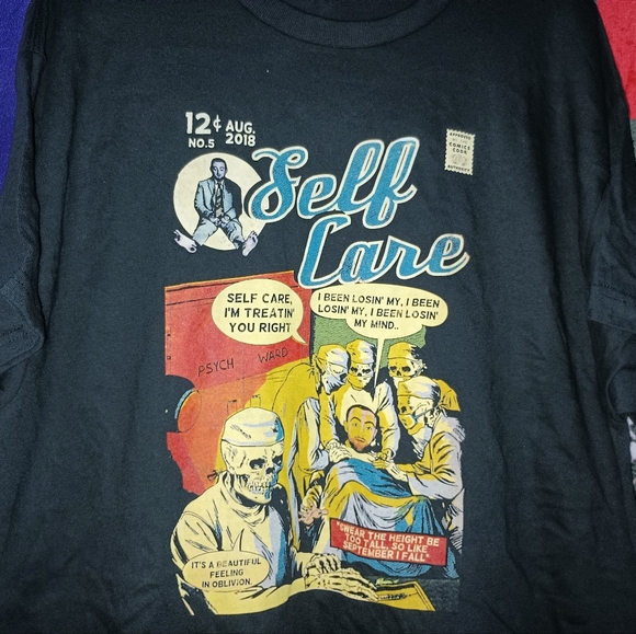Mac Miller Swimming self care mf doom comic strip style graphic tee size XL - Picture 2 of 4